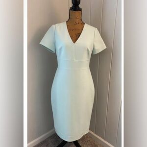 SHOSHANNA MINT MIDI Dress V neck Round Neckline Short Sleeve Angled Skirt Sz 6